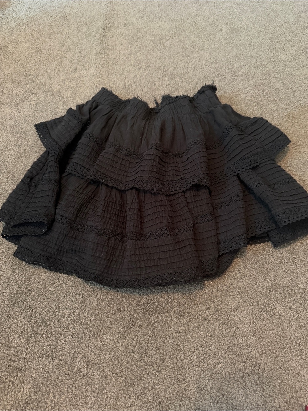 Aerie Tiered Ruffle Black Mini Skirt, Size Small